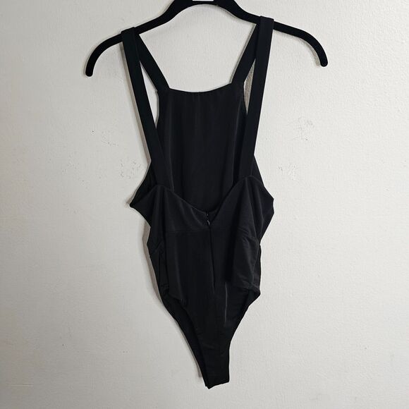 CQ by CQ Sexy Black Square Neck Low Back Zip Bodysuit Medium - Picture 2 of 6
